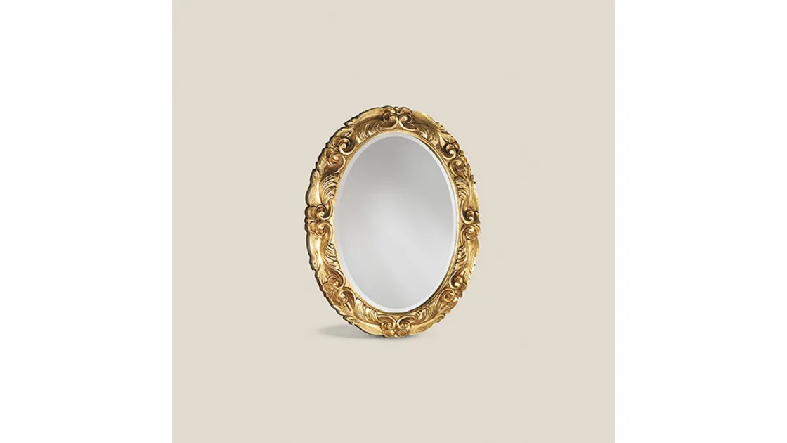 Specchiera ovale in legno intagliato dorato Dogi SP7401 di Tarocco Vaccari