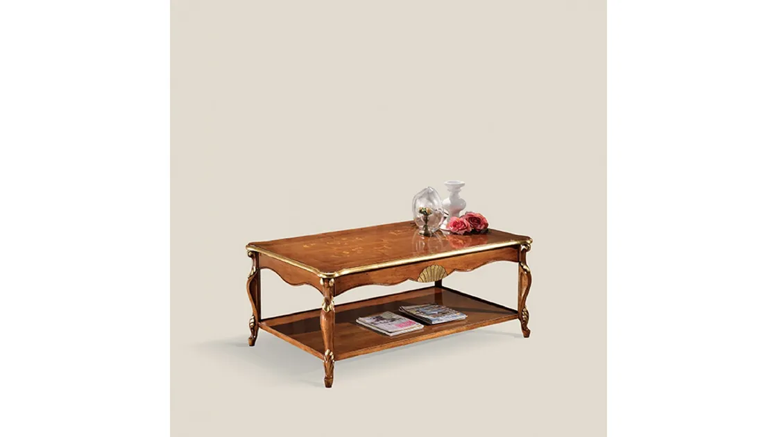 Tavolino classico in legno intarsiato Passioni 5445 EM27 di Tarocco Vaccari