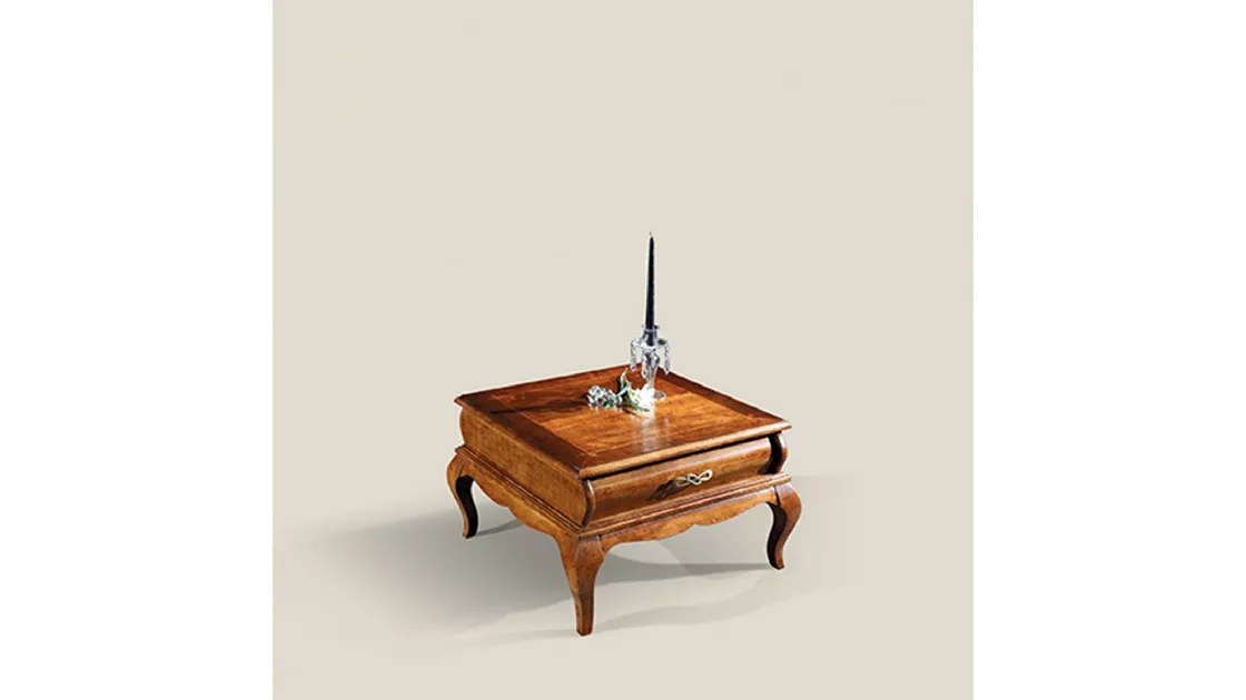 Tavolino quadrato in legno con un cassetto Princess 1669 SPA di Tarocco Vaccari