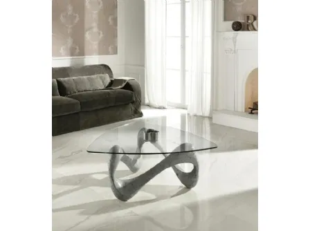 Tavolino Tetris con top in vetro e base in pietra fossile di Stones