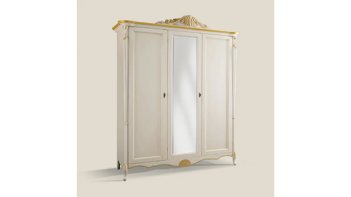 Armadio in legno intarsiato con ante battenti e specchio centrale Passioni 5433 EM23 di Tarocco Vaccari