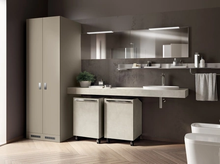 Mobile da Bagno Laundry Space Aquo in laccato Visone e decorativo Bianco di Scavolini Bathrooms