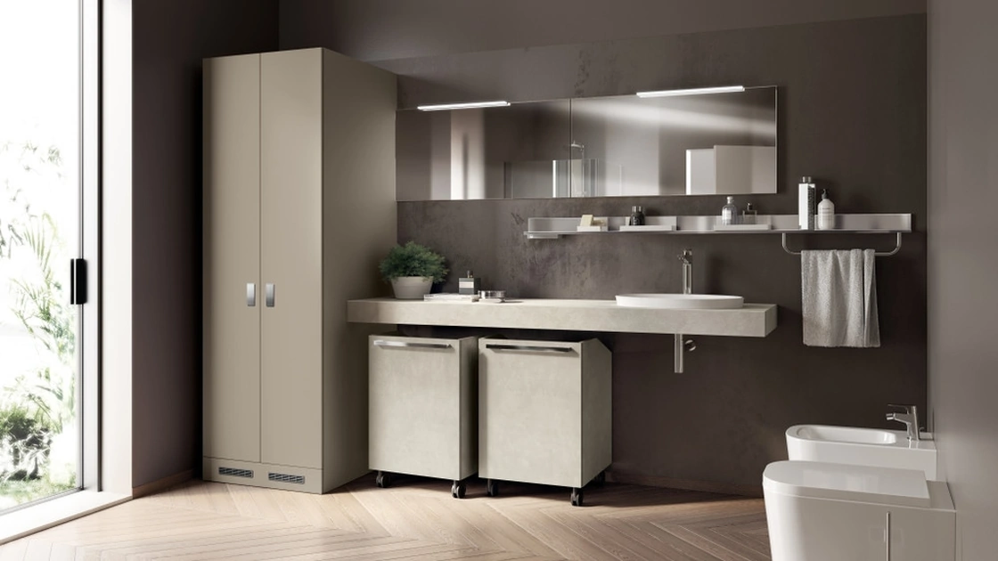 Mobile da Bagno Laundry Space Aquo in laccato Visone e decorativo Bianco di Scavolini Bathrooms