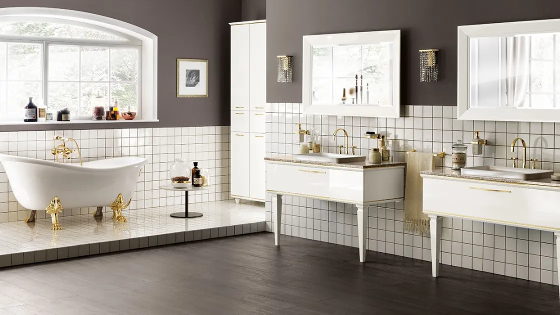 Mobile da Bagno Magnifica in laccato lucido Bianco Prestige e profili Oro di Scavolini Bathrooms