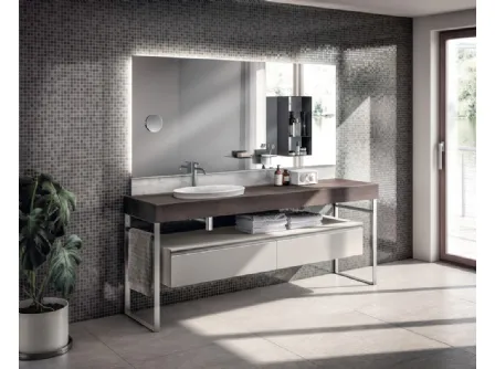 Mobile da Bagno Tratto Laccato Opaco Grigio Chiaro e Rovere di Scavolini Bathrooms
