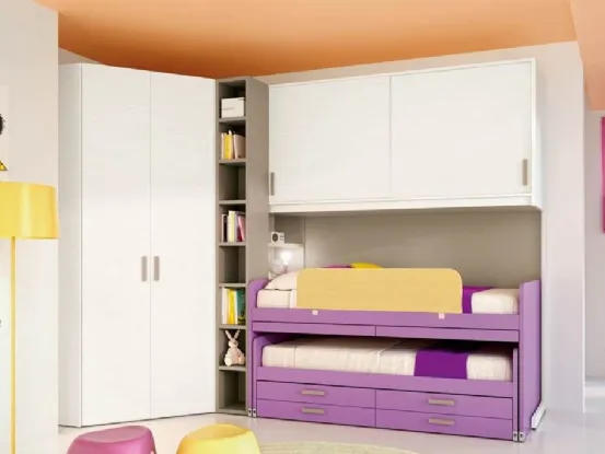 Cameretta 622 a ponte con armadio angolare e secondo letto estraibile di Ferrimobili