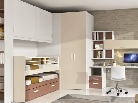 Cameretta 144 a ponte con secondo letto estraibile e scrivania di Ferrimobili