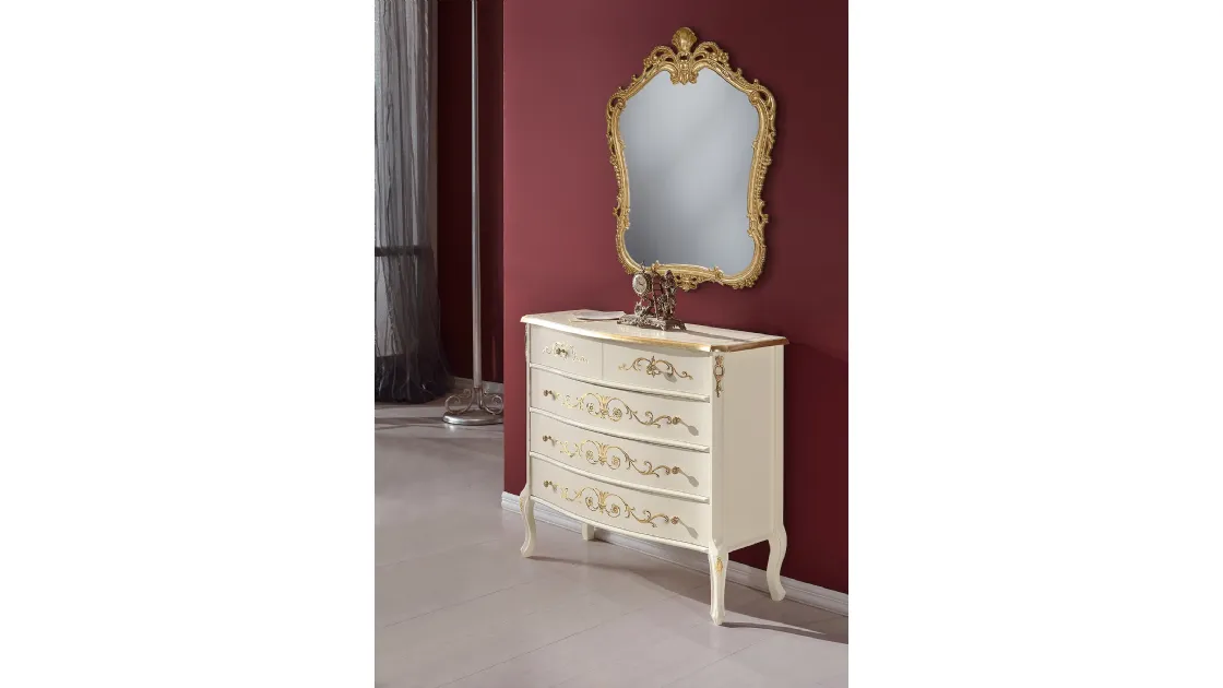 Comò in legno laccato con decori dorati Dogi 4302 EM23 di Tarocco Vaccari