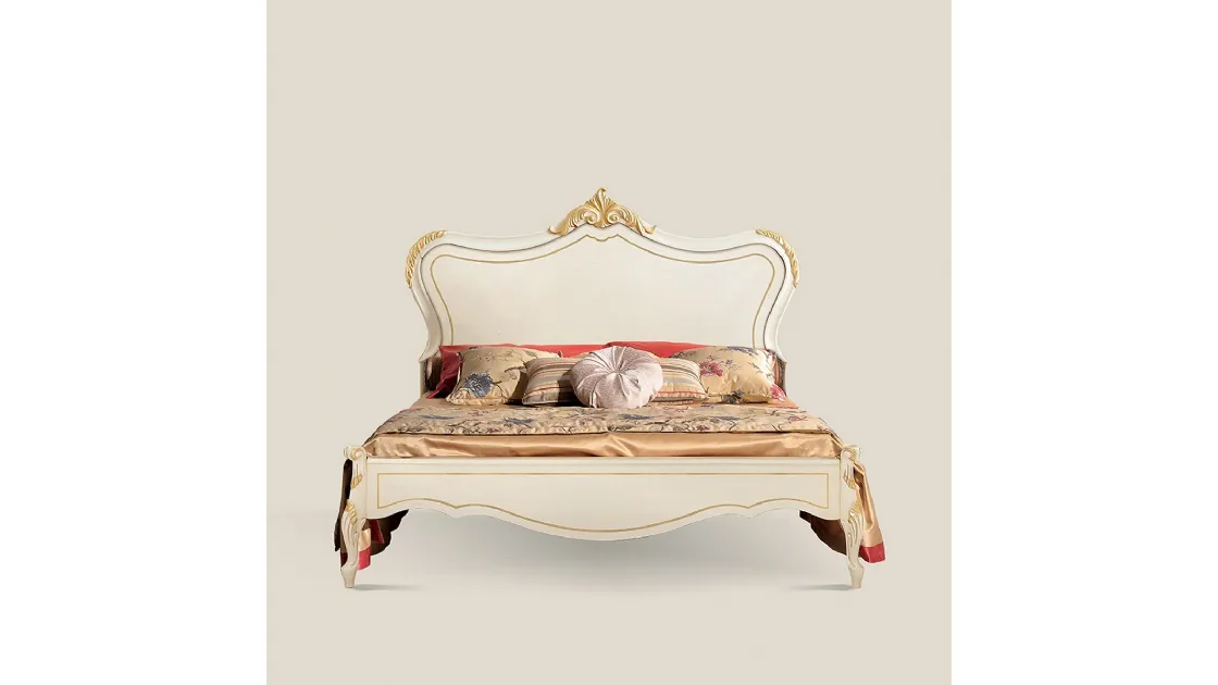 Letto in legno laccato intarsiato e decorato in foglia oro Passioni 5438 P 160 di Tarocco Vaccari