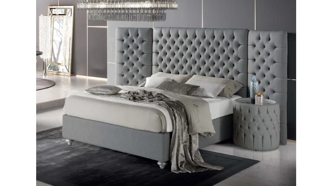 Letto in pelle con testiera trapuntata Puccini di Stilfar Italia