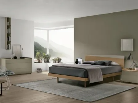 Letto con testiera Charlie in materico noce ambra e laccato opaco salina di Tomasella