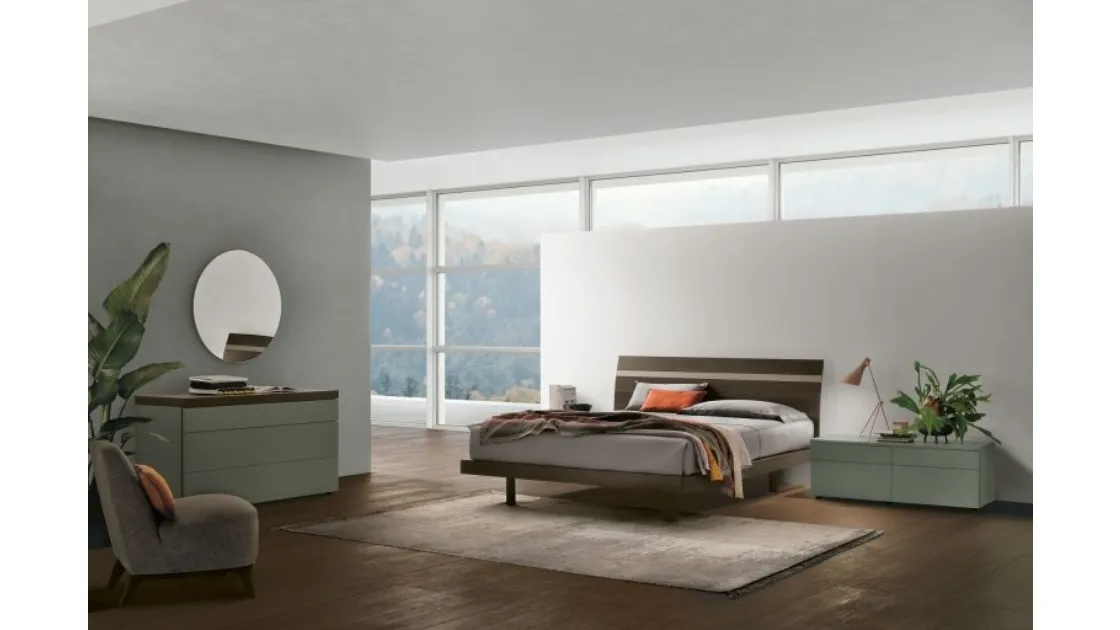 Letto con testiera Joker in materico rovere moka di Tomasella