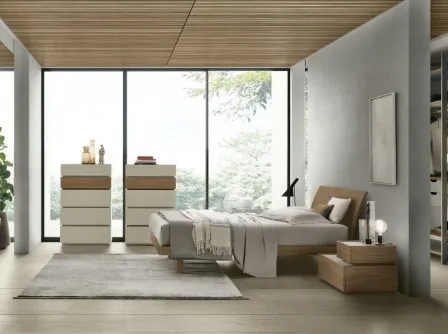 Letto in materico noce ambra con testiera Narciso di Tomasella