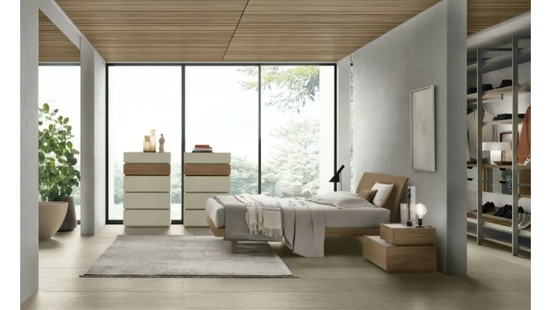 Letto in materico noce ambra con testiera Narciso di Tomasella