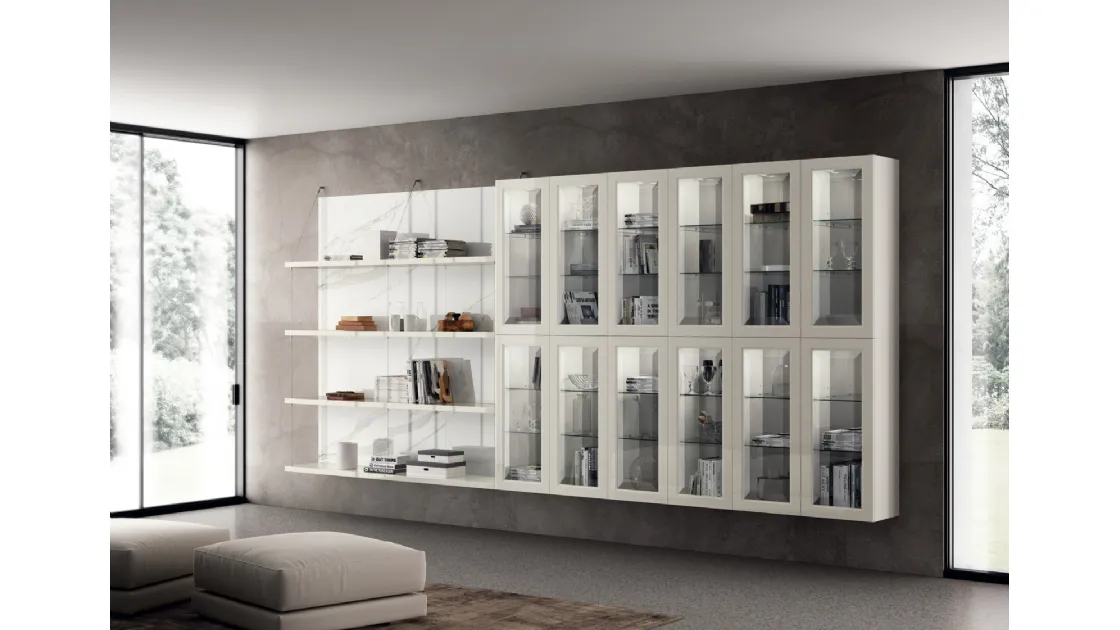 Libreria Living Exclusiva in laccato lucido Bianco Prestige di Scavolini