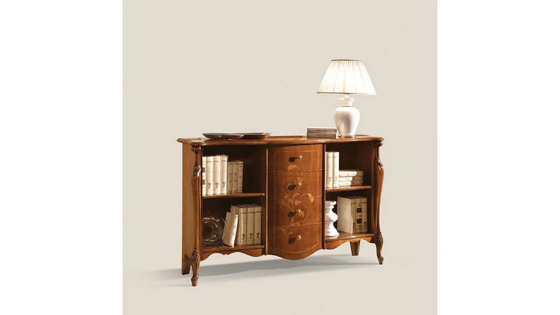 Libreria classica in legno intarsiato Passioni 5416 EM15 di Tarocco Vaccari