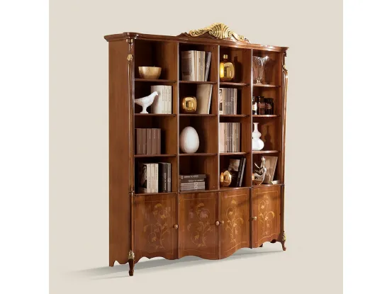 Libreria classica in legno intarsiato Passioni 5427 EM27 di Tarocco Vaccari
