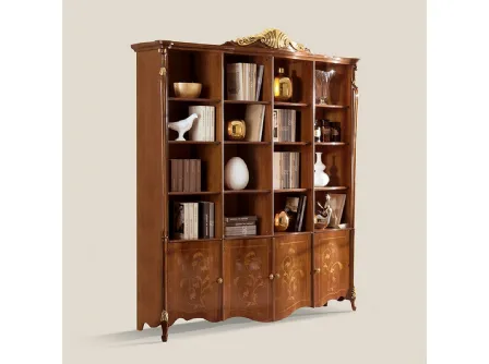 Libreria classica in legno intarsiato Passioni 5427 EM27 di Tarocco Vaccari