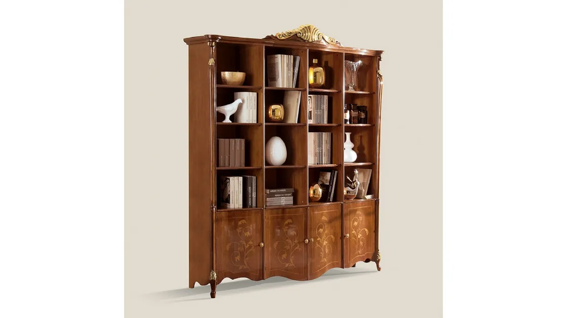 Libreria classica in legno intarsiato Passioni 5427 EM27 di Tarocco Vaccari