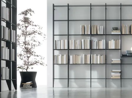 Libreria TIME UNIT TI 122 in CDF venato nero e tubi in metallo di Tomasella