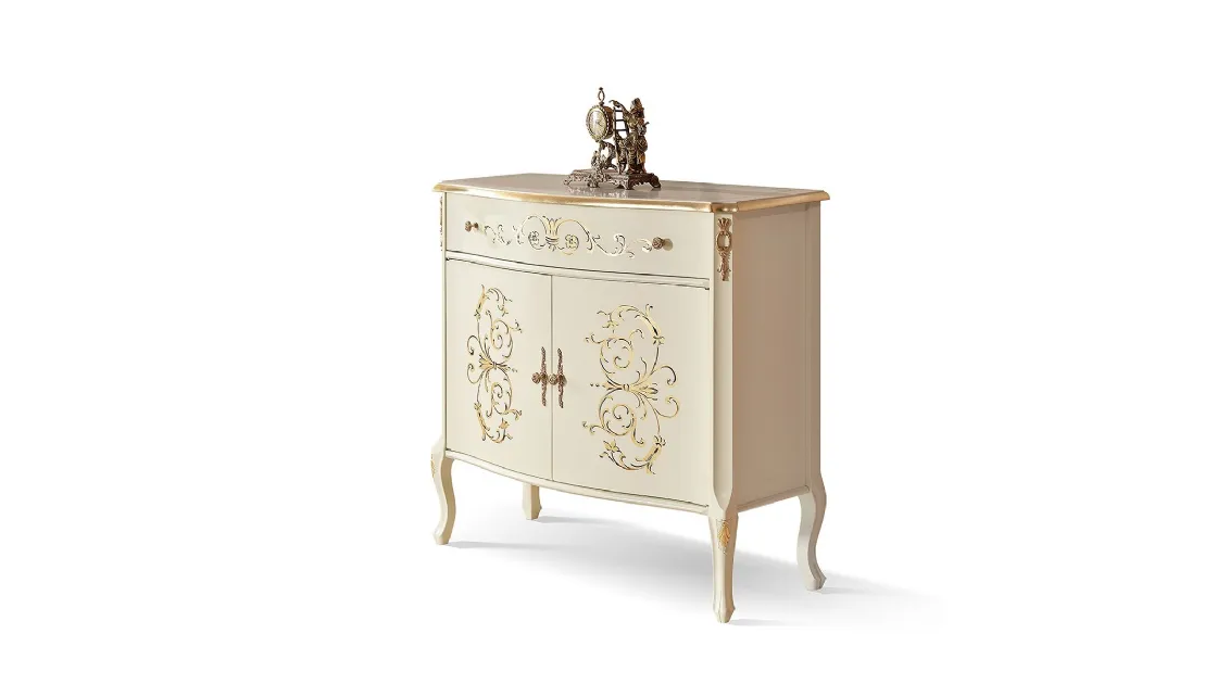 Madia in laccato bianco con intarsi e decorazioni dorate Dogi 4303 EM23 di Tarocco Vaccari