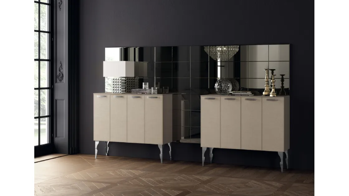 Madia alta Living Exclusiva 03 in Pelle Grigio Perla di Scavolini
