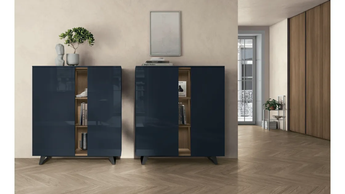 Madia verticale Lydia in laccato lucido blu di prussia di Tomasella