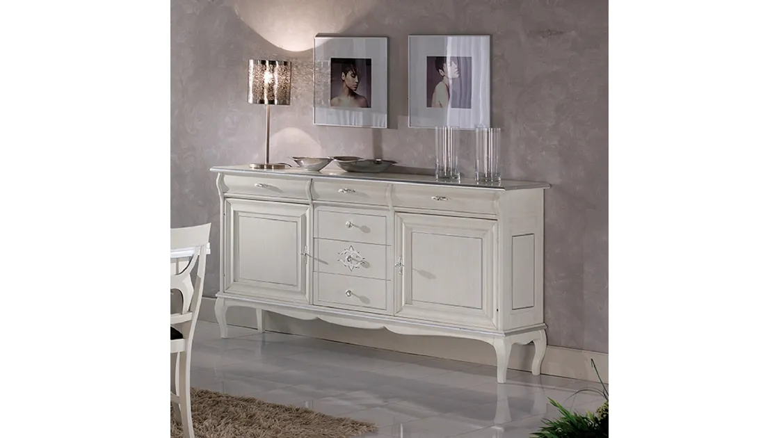 Madia in laccato bianco con 2 ante e 6 cassetti Princess 1696 B di Tarocco Vaccari