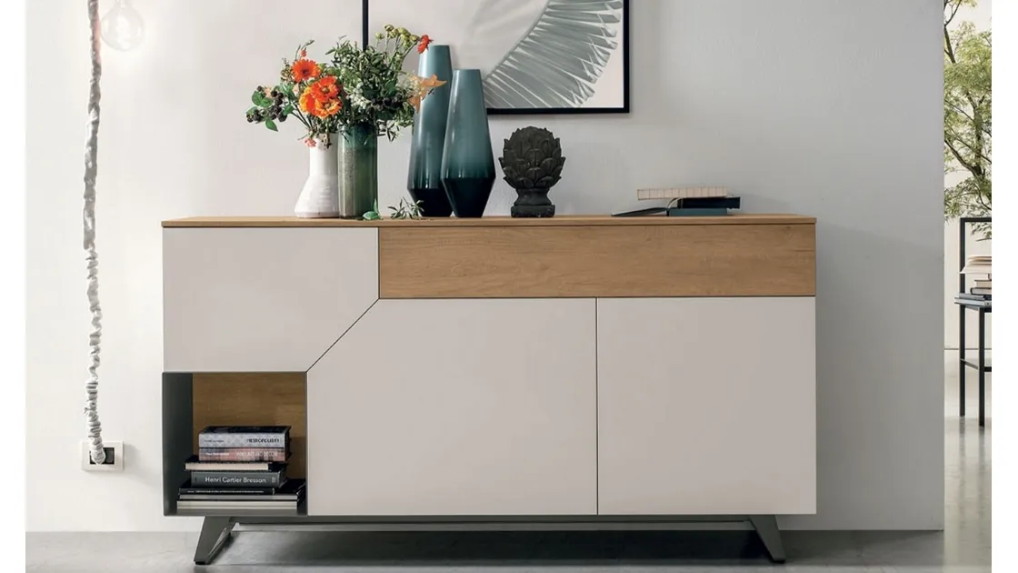 Madia Remix X01 in materico opaco madreperla, materico nodato chiaro e base in metallo antracite di Tomasella