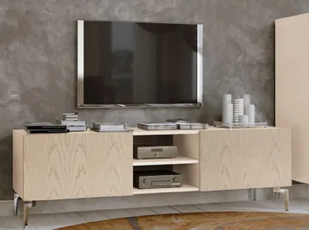Mobile Porta Tv Domino Orchidea in legno di frassino e piedini in acciaio di Betamobili
