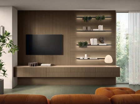 Parete Attrezzata Living Essenza 01 in decorativo Quercia di Scavolini