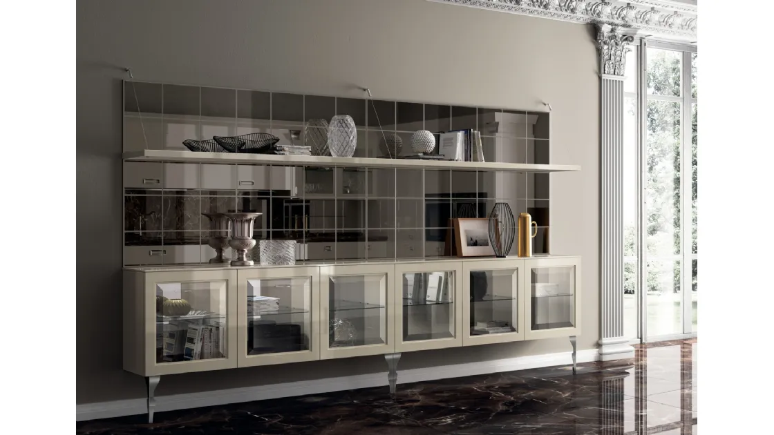 Parete Attrezzata Living Exclusiva 07 in laccato lucido Tortora con ante in vetro di Scavolini