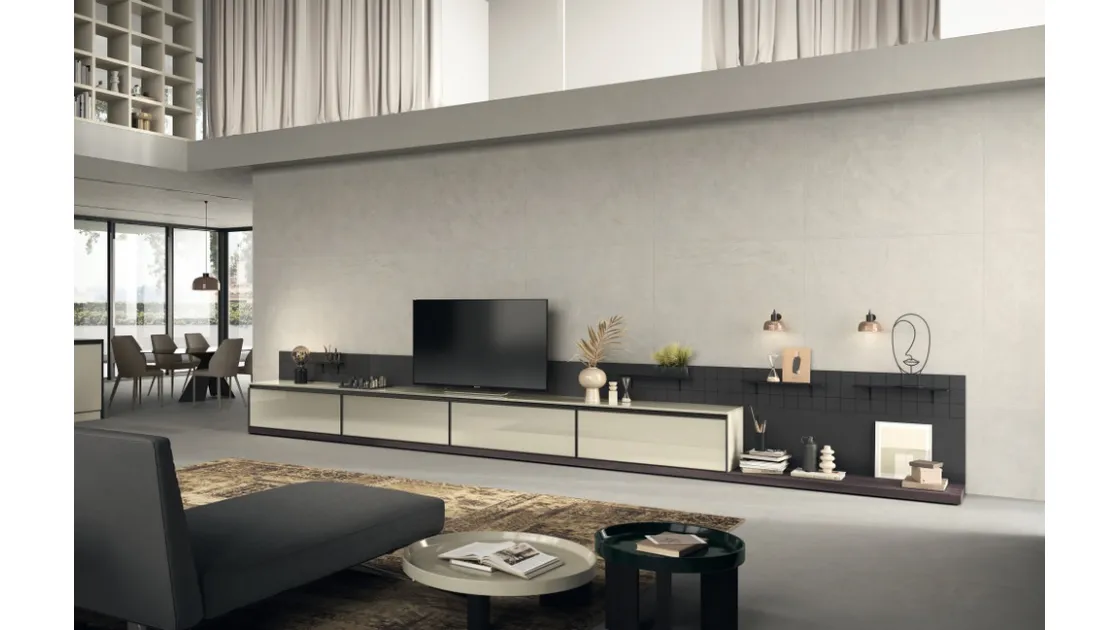 Parete Attrezzata Living Jeometrica 01 in vetro Tortora di Scavolini