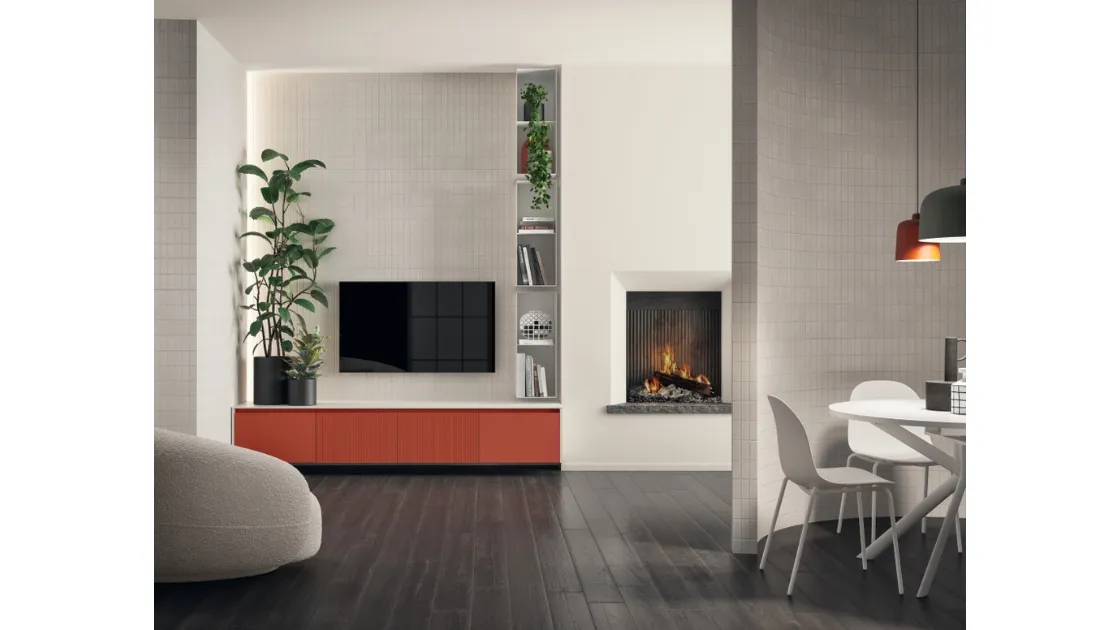 Parete Attrezzata Living Libra 05 in laccato Rosso Marocco di Scavolini
