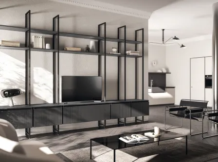 Parete Attrezzata Living Mira 01 in laccato Grigio Ferro di Scavolini