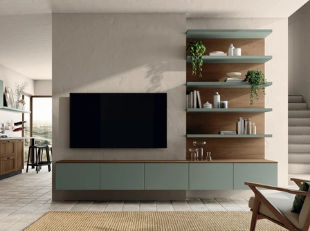 Parete Attrezzata sospesa Living Moda 03 in decorativo Rovere Land di Scavolini