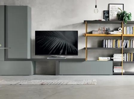 Parete Attrezzata Atlante UNIT AT136 in materico opaco basalto e materico opaco antracite di Tomasella