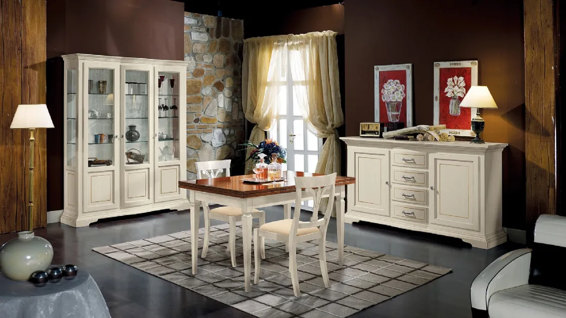 Sedia in legno laccato bianco con fondino in tessuto imbottito Giulia 15453 TV131 di Tarocco Vaccari