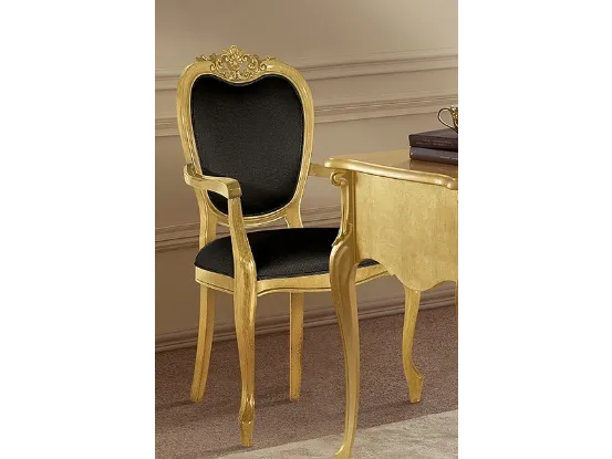 Sedia in legno con braccioli foglia oro imbottita in ecopelle Passioni 5167 C TV118 di Tarocco Vaccari