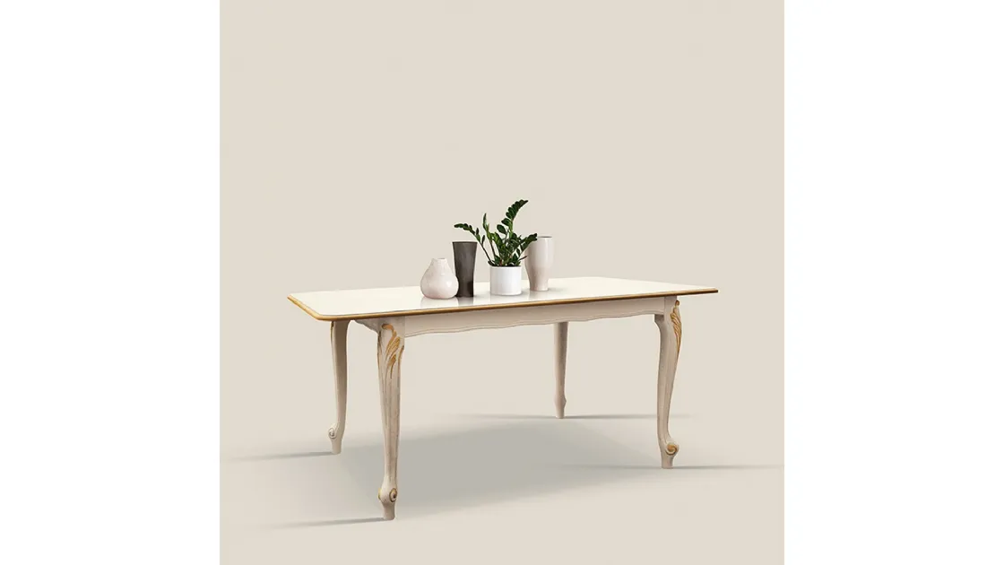 Tavolo allungabile in legno laccato con intarsio decorato in foglia oro Classic 089 EM23 di Tarocco Vaccari