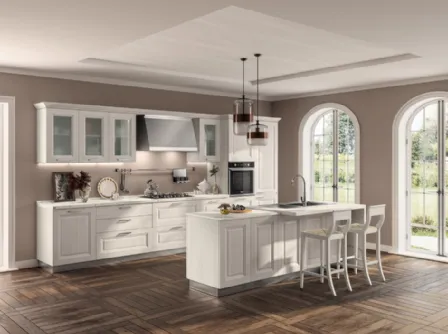 Cucina Classica con isola Family 03 in decorativo Larice Neve con isola di Scavolini