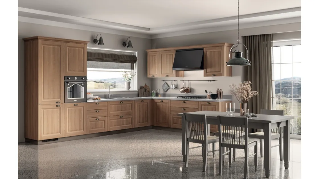 Cucina Classica angolare Family 04 in decorativo Rovere Azteco di Scavolini