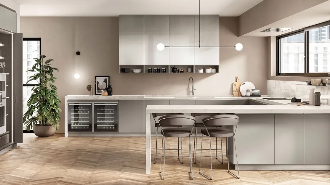Cucina Moderna Boxi 01 in laccato Grigio Titanio di Scavolini