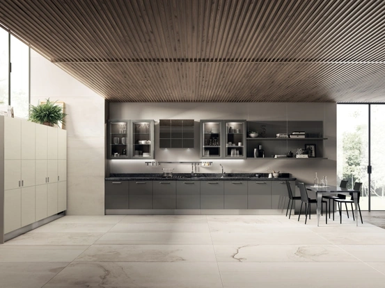 Cucina Moderna Exclusiva 08 in laccato lucido Titanio di Scavolini