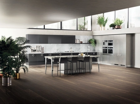 Cucina Moderna angolare Exclusiva 09 in laccato lucido Grigio Ferro di Scavolini
