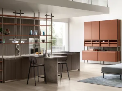 Cucina Moderna Formalia 07 in Noce Arabica e laccato Ruggine di Scavolini
