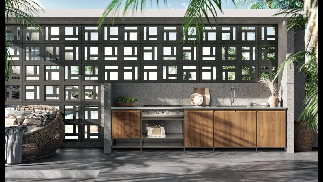 Cucina Moderna lineare in tek Formalia Outdoor 05 di Scavolini