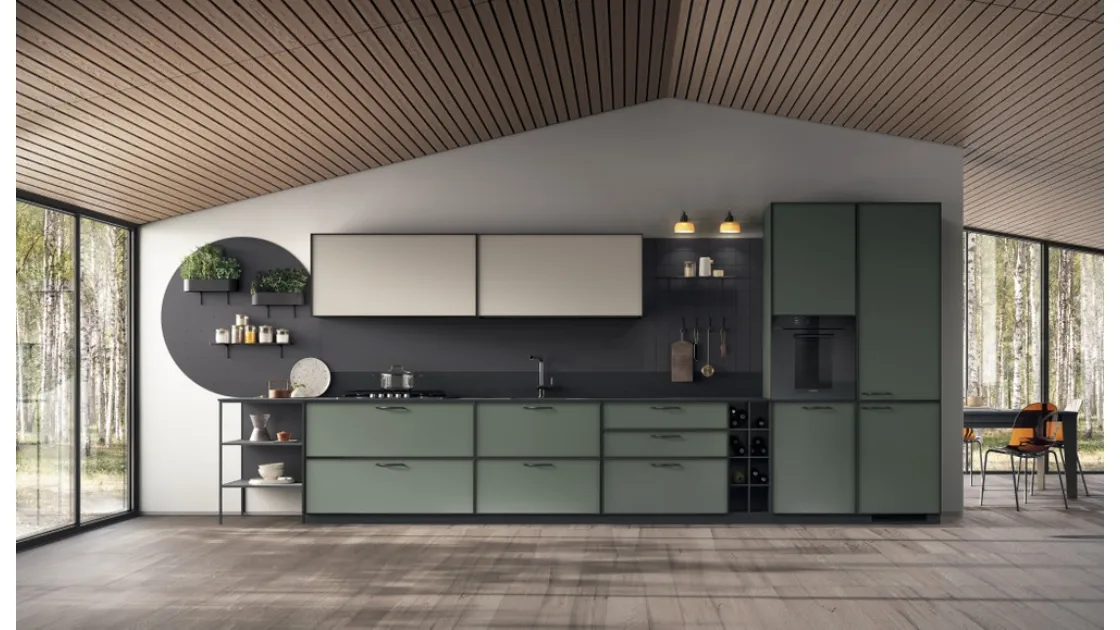 Cucina Moderna Jeometrica 04 in decorativo Selva e Soft Beige di Scavolini