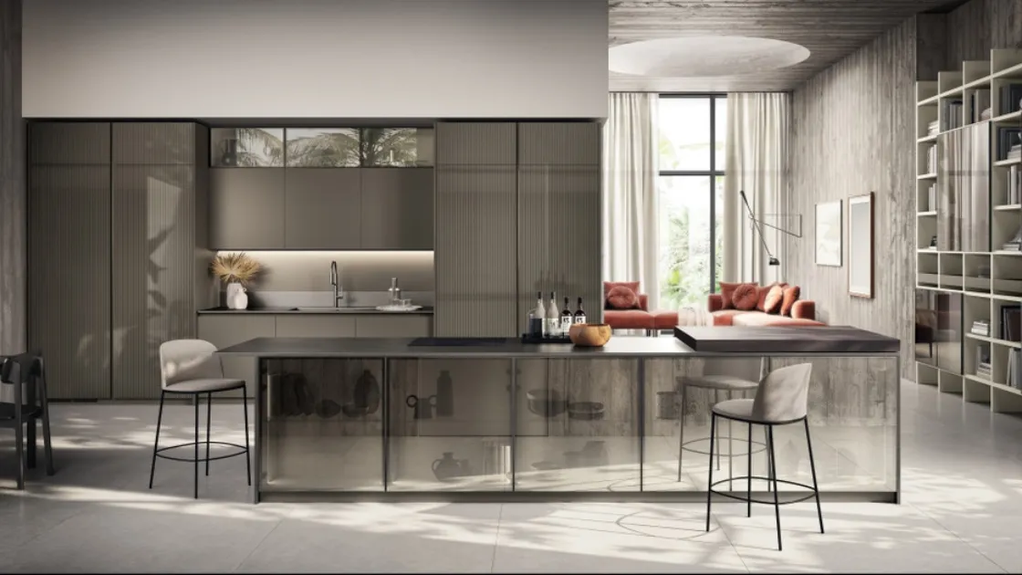 Cucina Moderna Libra 01 in laccato lucido e opaco effetto Perlato Cuvée di Scavolini