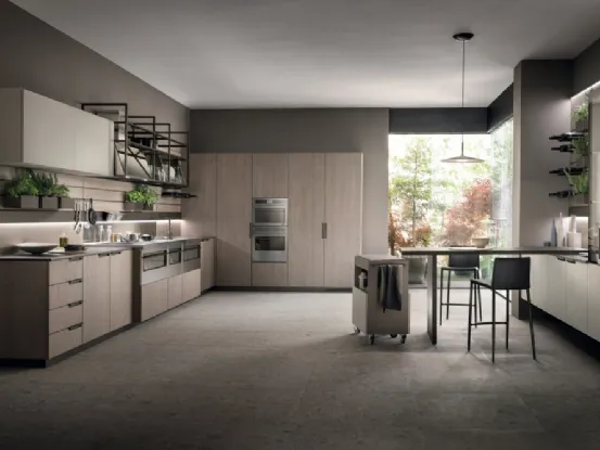 Cucina Moderna Mia 02 in Rovere Gessato e Biomalta Argilla Lima di Scavolini